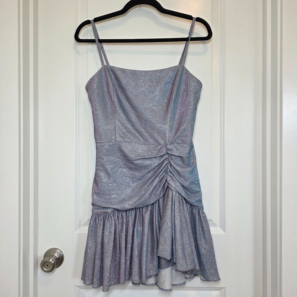 Blondie Nites Iridescent Dress Sz 9 Retro Metallic Asymmetrical Formal Party